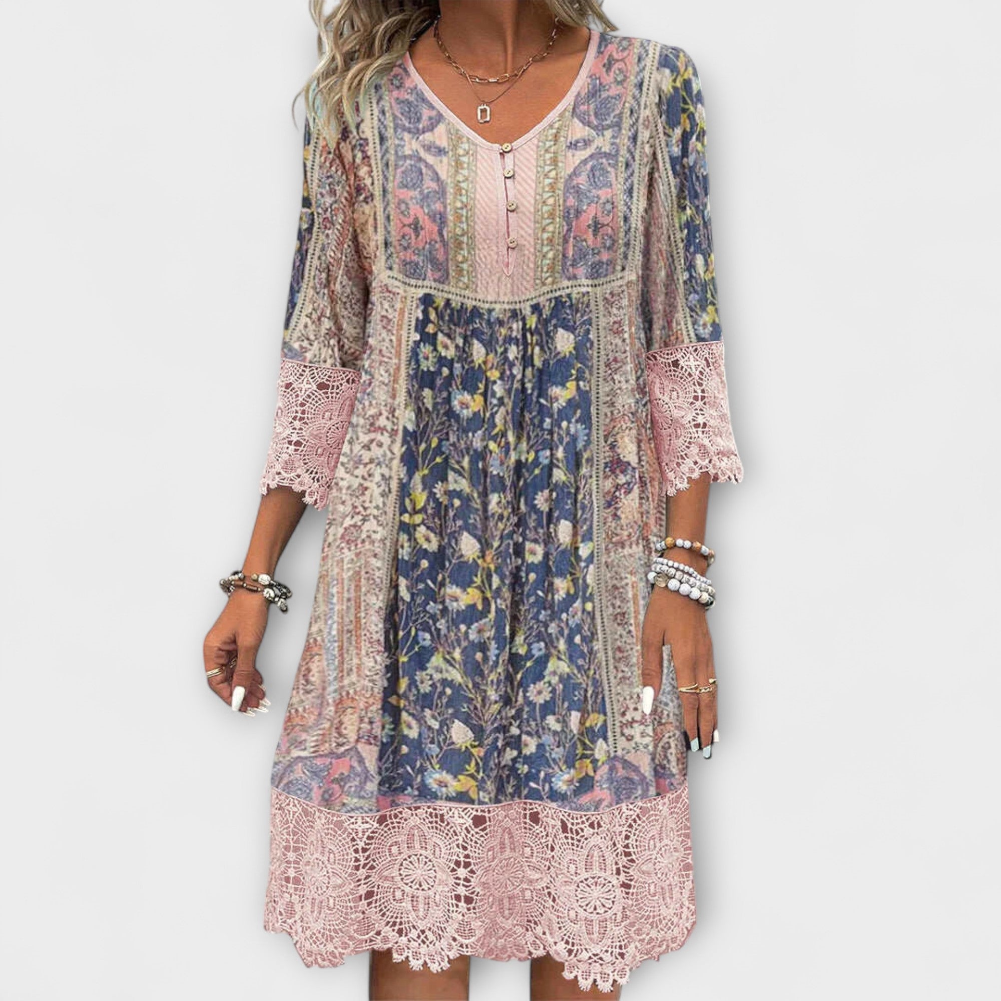 Casey - Boho Kleid mit Spitze und Vintage-Blumenmuster