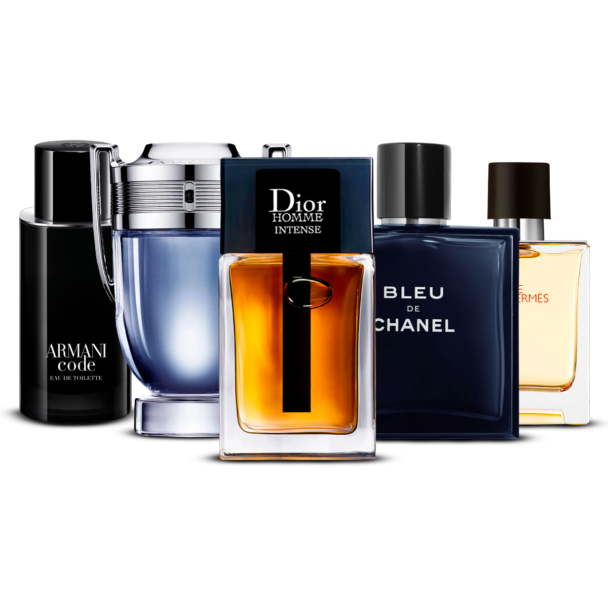 Kombination aus 5 Herrenparfums – Armani Code, Invictus, Dior Homme Intense, Bleu de Chanel und Terre d'Hermès [100 ml jeweils]