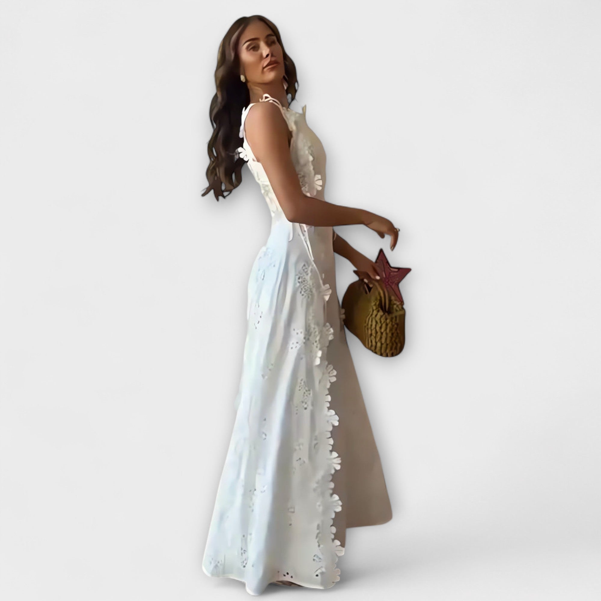 Éliora – Maxikleid mit Spitzenblumenmuster und Bindebändern