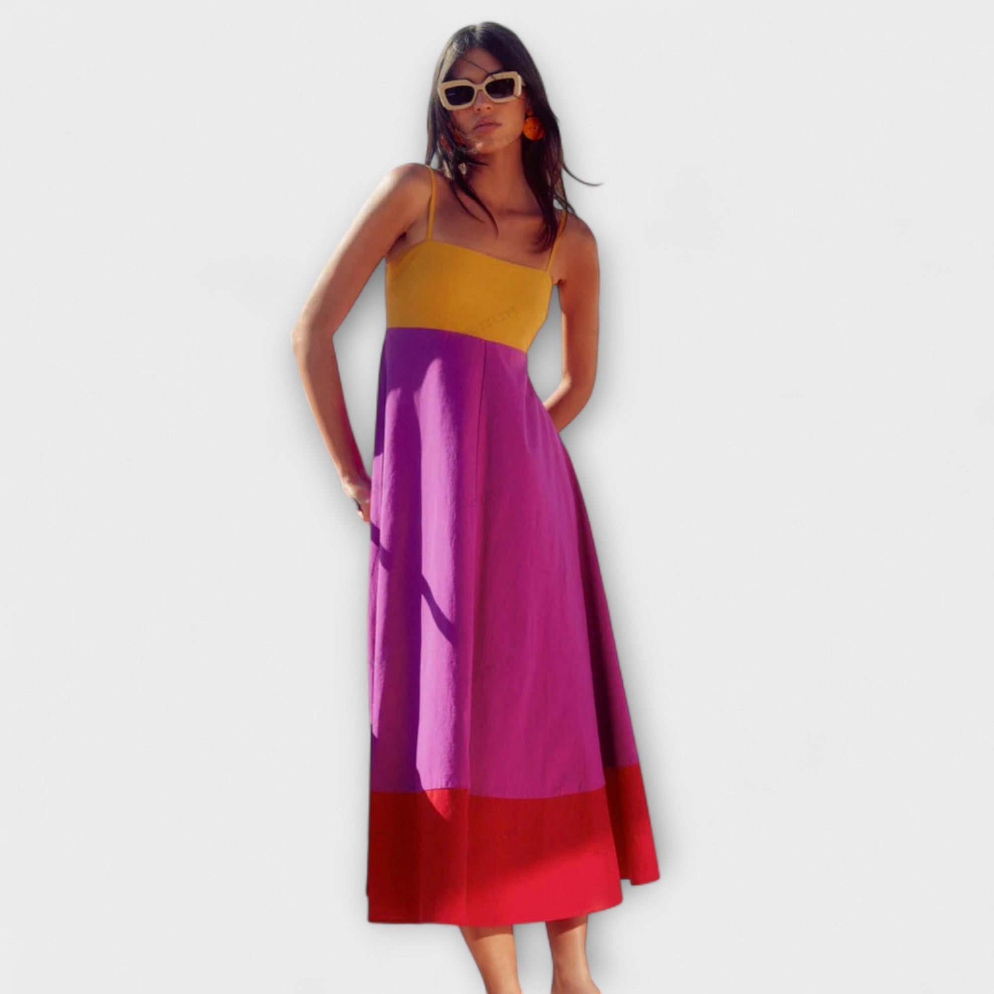 Farbblock-Spaghetti-Trägerkleid