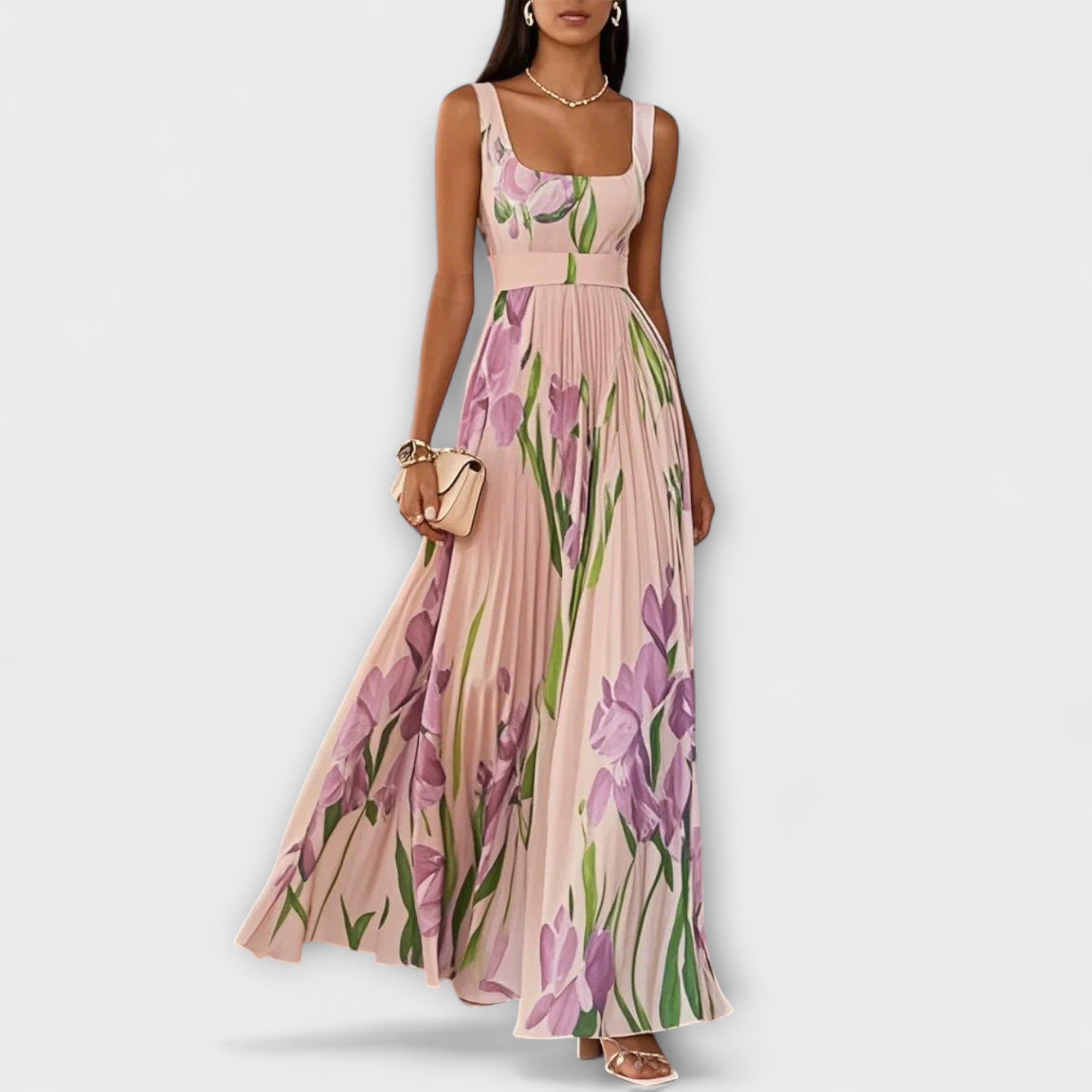 Gefaltetes Floral Chiffon Maxikleid