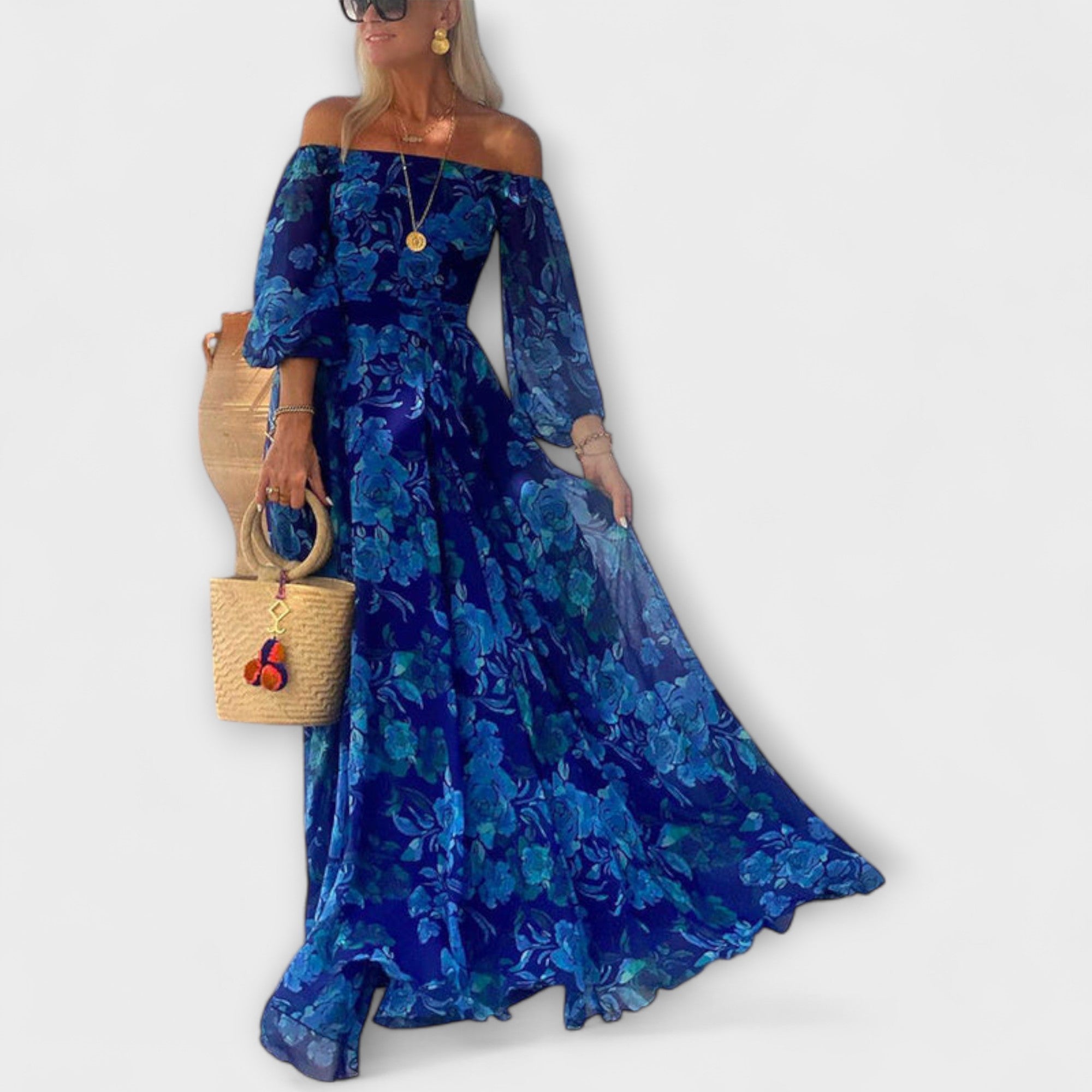 Juniper - Floral Off-Shoulder Smocked Maxi-Kleid