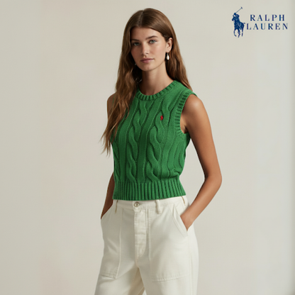 Zopfmuster-Weste aus Baumwolle, kurz geschnitten