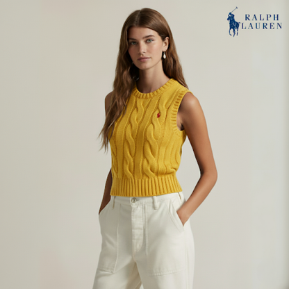 Zopfmuster-Weste aus Baumwolle, kurz geschnitten