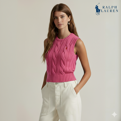 Zopfmuster-Weste aus Baumwolle, kurz geschnitten