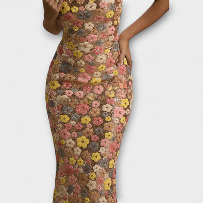 Oakley - Maxikleid mit floralen Pailletten im 80er-Stil