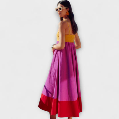 Farbblock-Spaghetti-Trägerkleid
