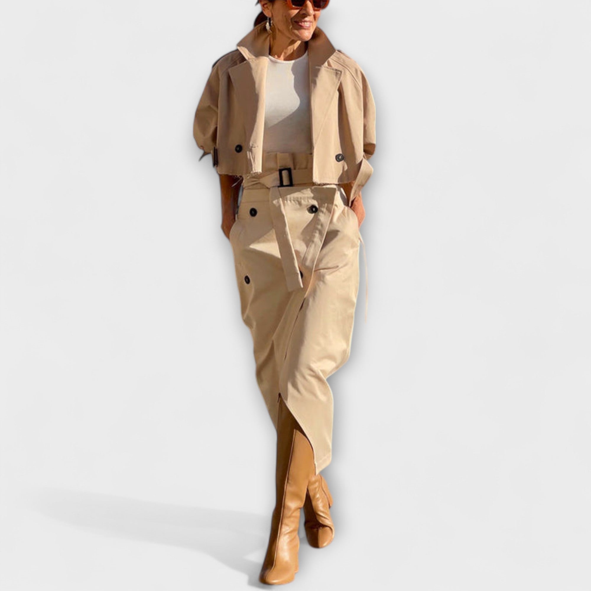 Lyra- Elegante Jacke Midi-Rock mit Taschen