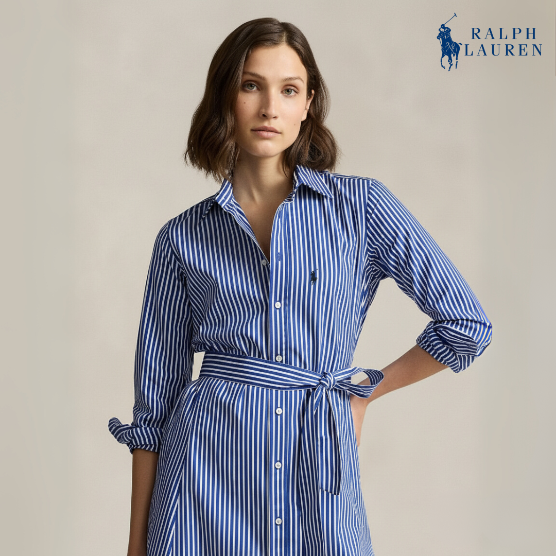 Gestreiftes Baumwollhemdkleid mit Gürtel