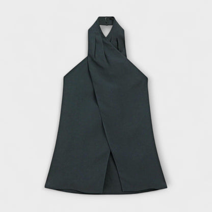 Leah - Blauer Halter Neck Top mit Rückenschlitz