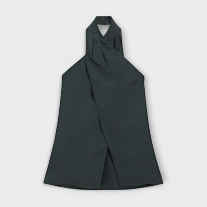 Hannah - Blauer Haltertop mit Rückenausschnitt