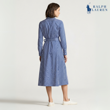 Gestreiftes Baumwollhemdkleid mit Gürtel