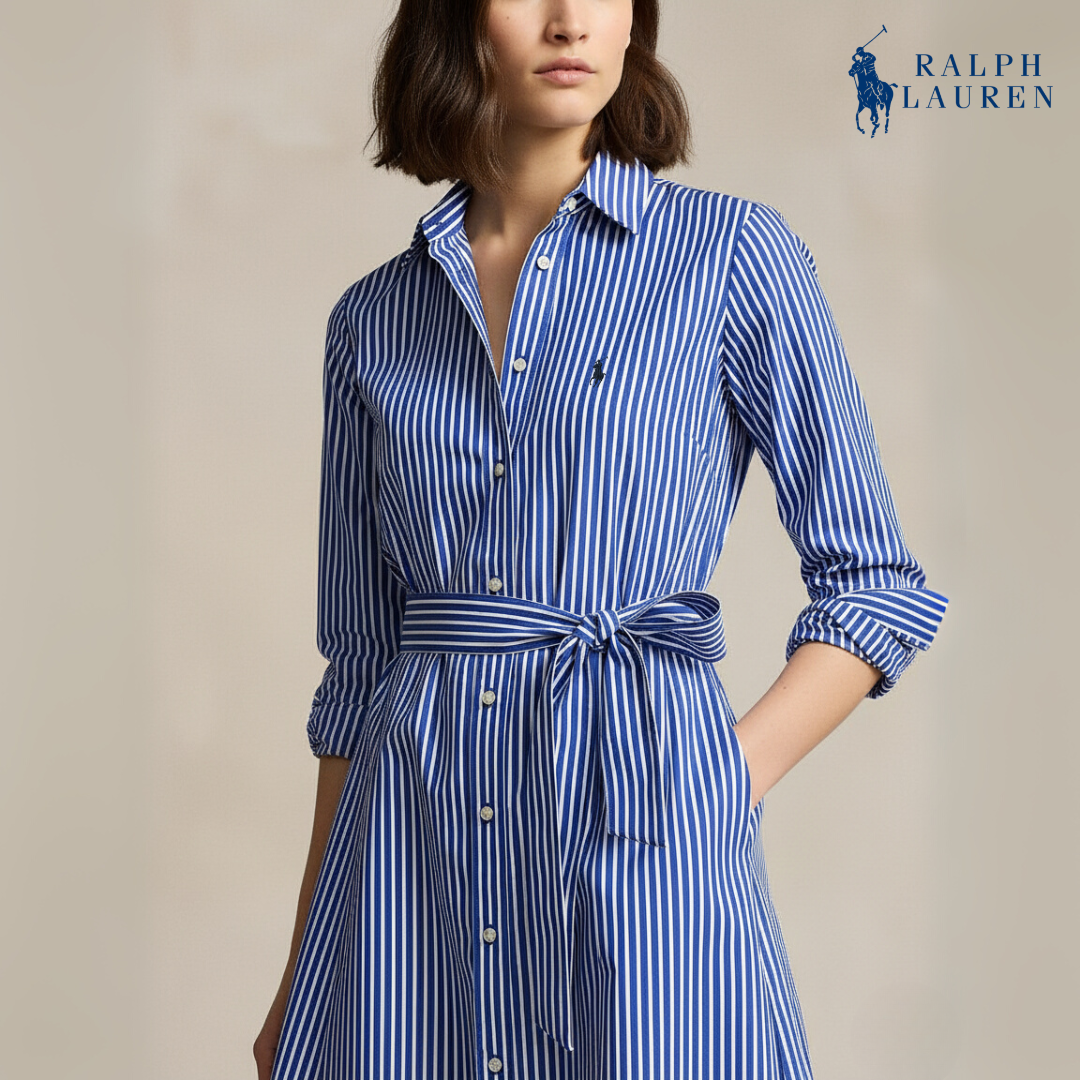 Gestreiftes Baumwollhemdkleid mit Gürtel