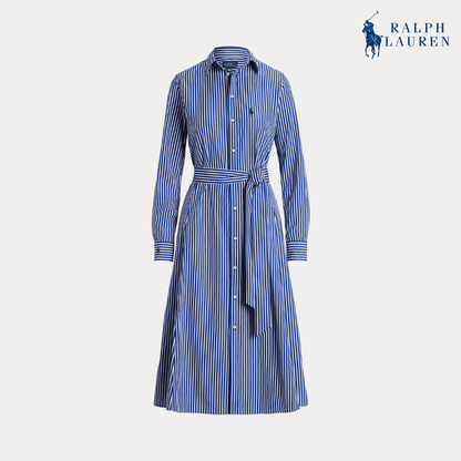 Gestreiftes Baumwollhemdkleid mit Gürtel