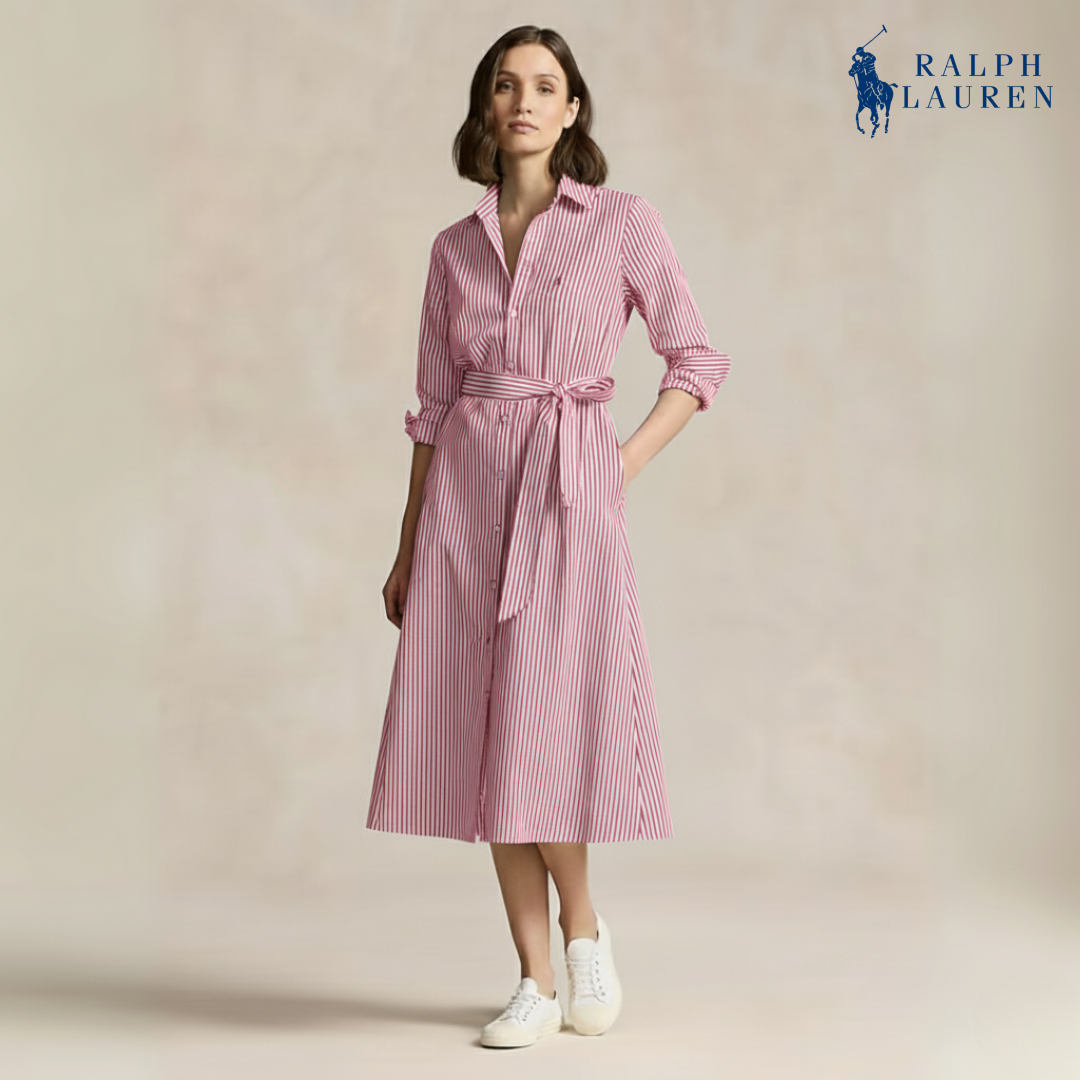 Gestreiftes Baumwollhemdkleid mit Gürtel