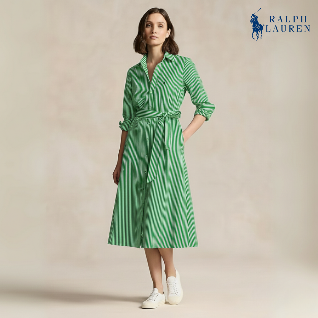 Gestreiftes Baumwollhemdkleid mit Gürtel