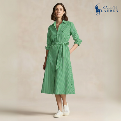 Gestreiftes Baumwollhemdkleid mit Gürtel