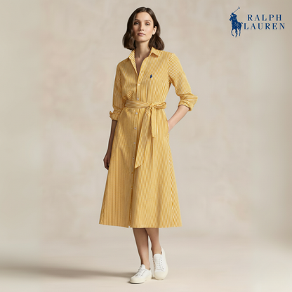 Gestreiftes Baumwollhemdkleid mit Gürtel