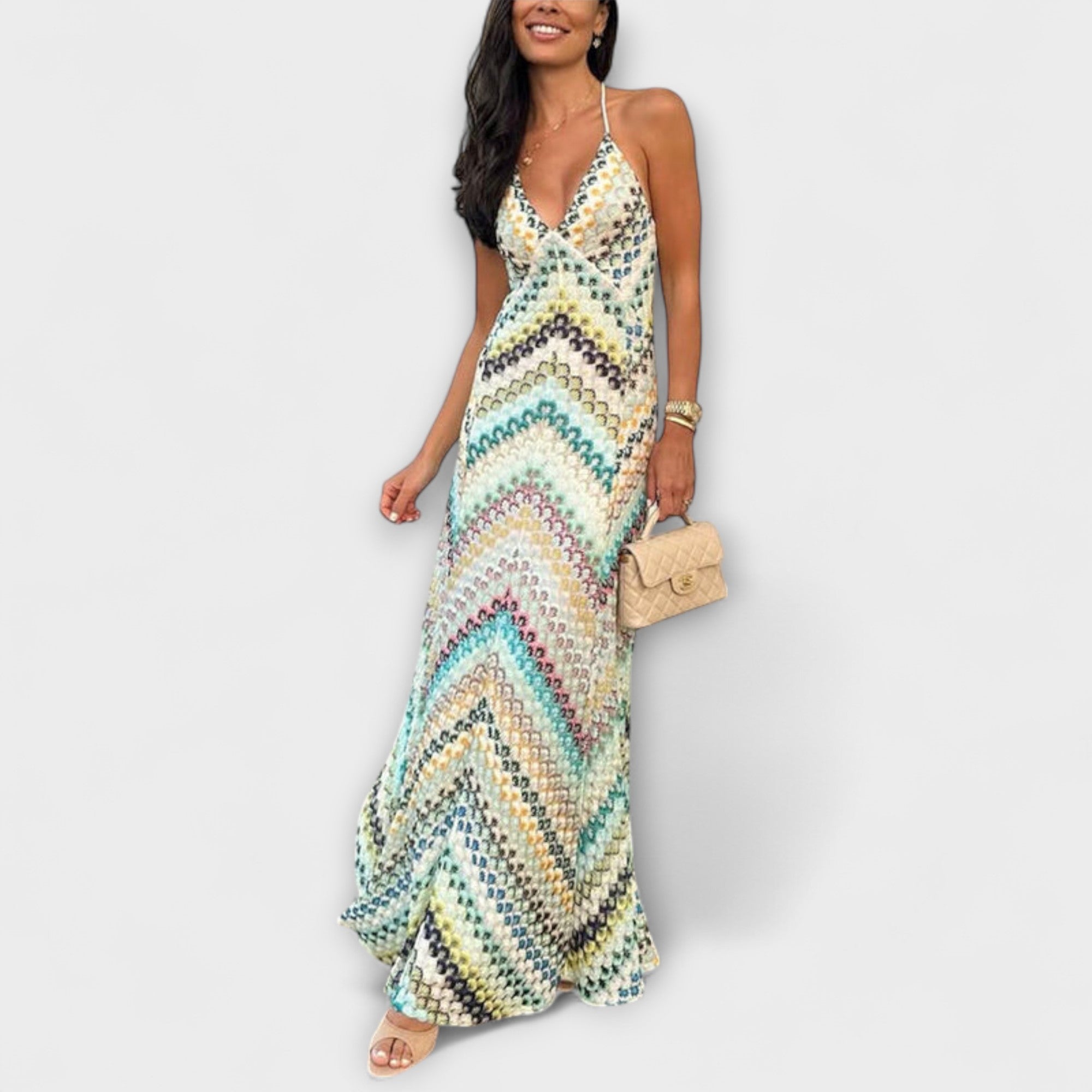 Remi - Missoni Buntes Hahnentritt-Muster Maxikleid