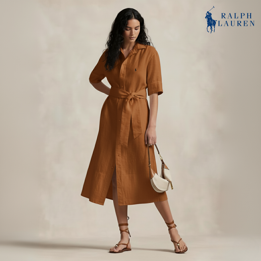 Leinen-Hemdkleid mit Gürtel