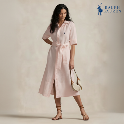 Leinen-Hemdkleid mit Gürtel