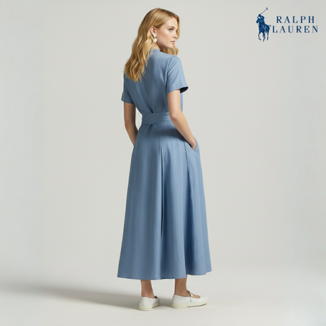 A-Linien-Kleid aus Seidenmischung mit Gürtel