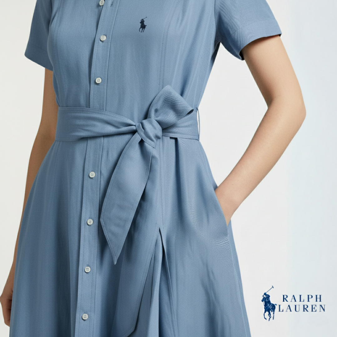 A-Linien-Kleid aus Seidenmischung mit Gürtel