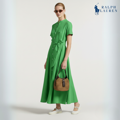 A-Linien-Kleid aus Seidenmischung mit Gürtel