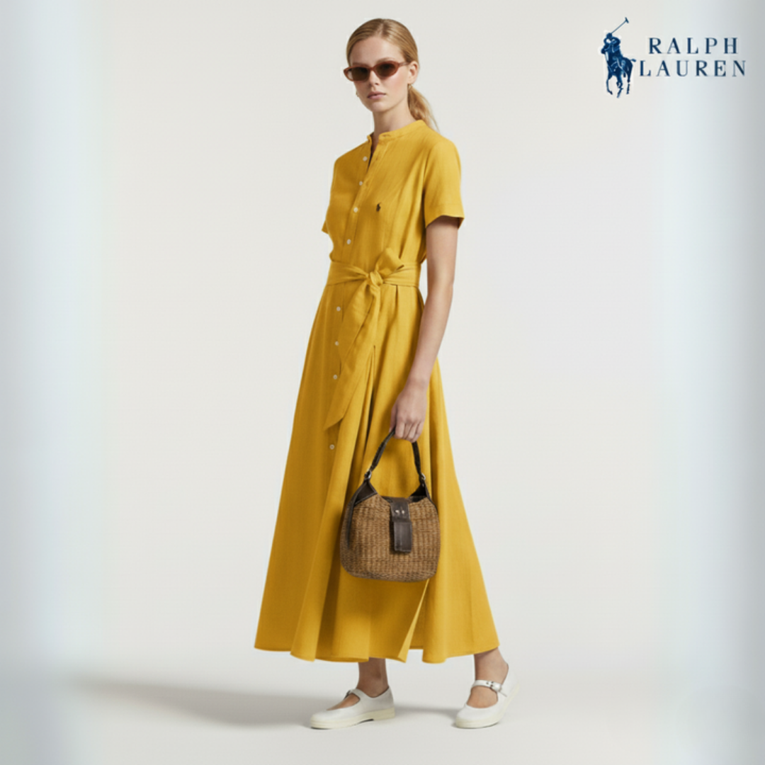 A-Linien-Kleid aus Seidenmischung mit Gürtel