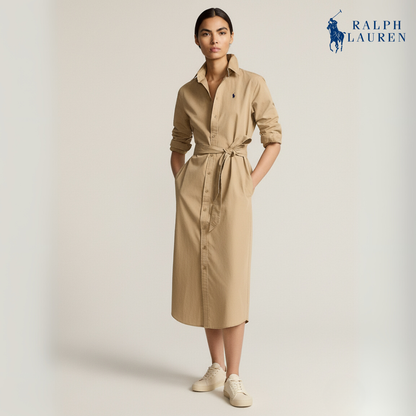 Baumwoll-Midi-Hemdkleid mit Gürtel