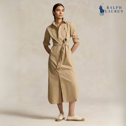 Baumwoll-Midi-Hemdkleid mit Gürtel