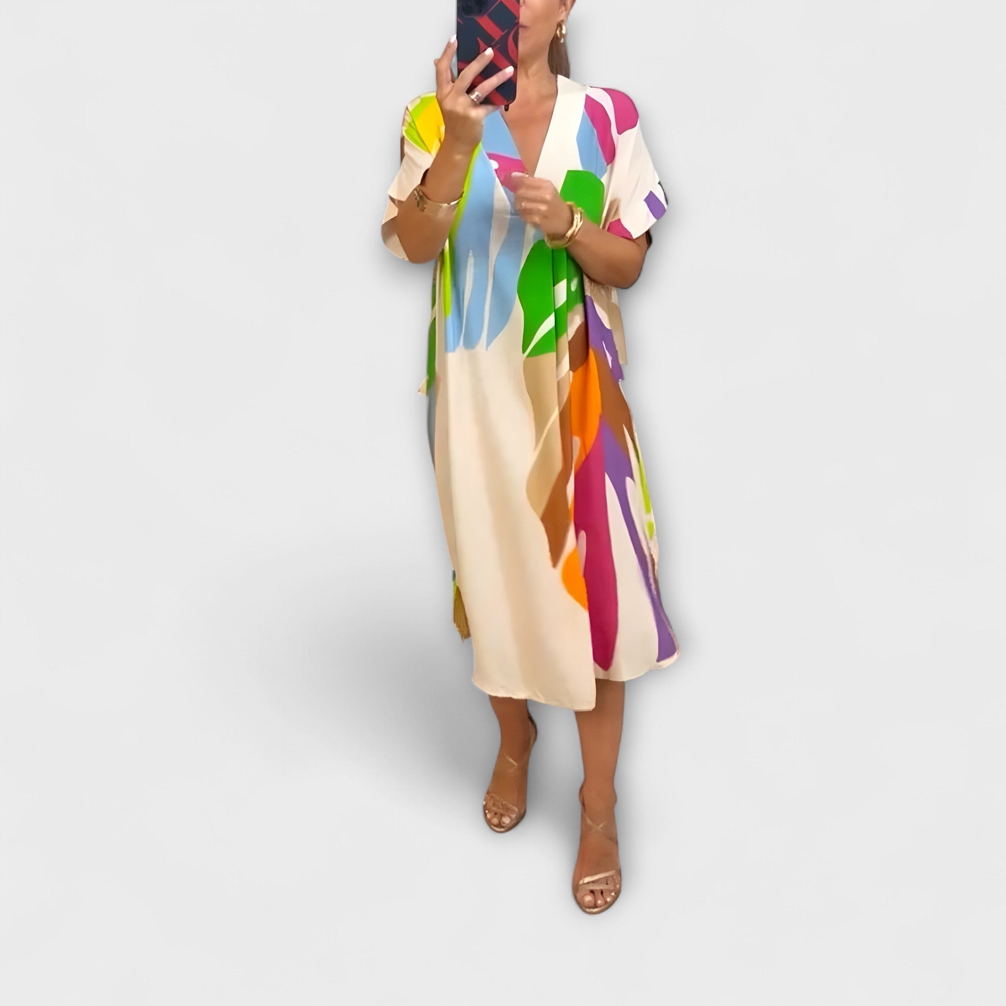 Roos - Lässiges Kleid mit buntem Blattdruck