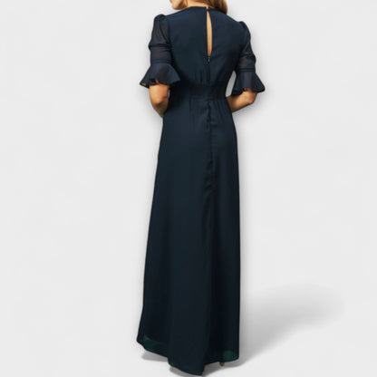 Beatrice - Elegantes Navy Blaues Kleid mit Floralstickerei