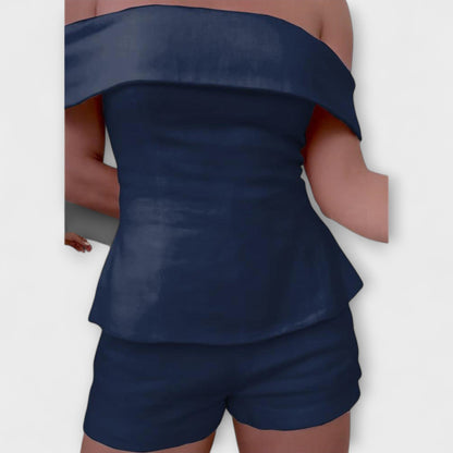 Olivia - Weißes Baumwoll-Leinen Zweiteiliges Ensemble