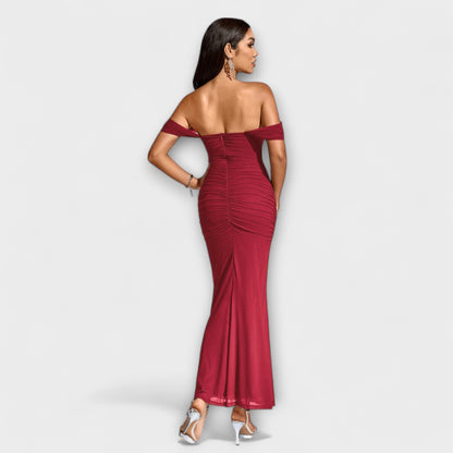 Ione - Off-Shoulder Raffung Bodycon Kleid
