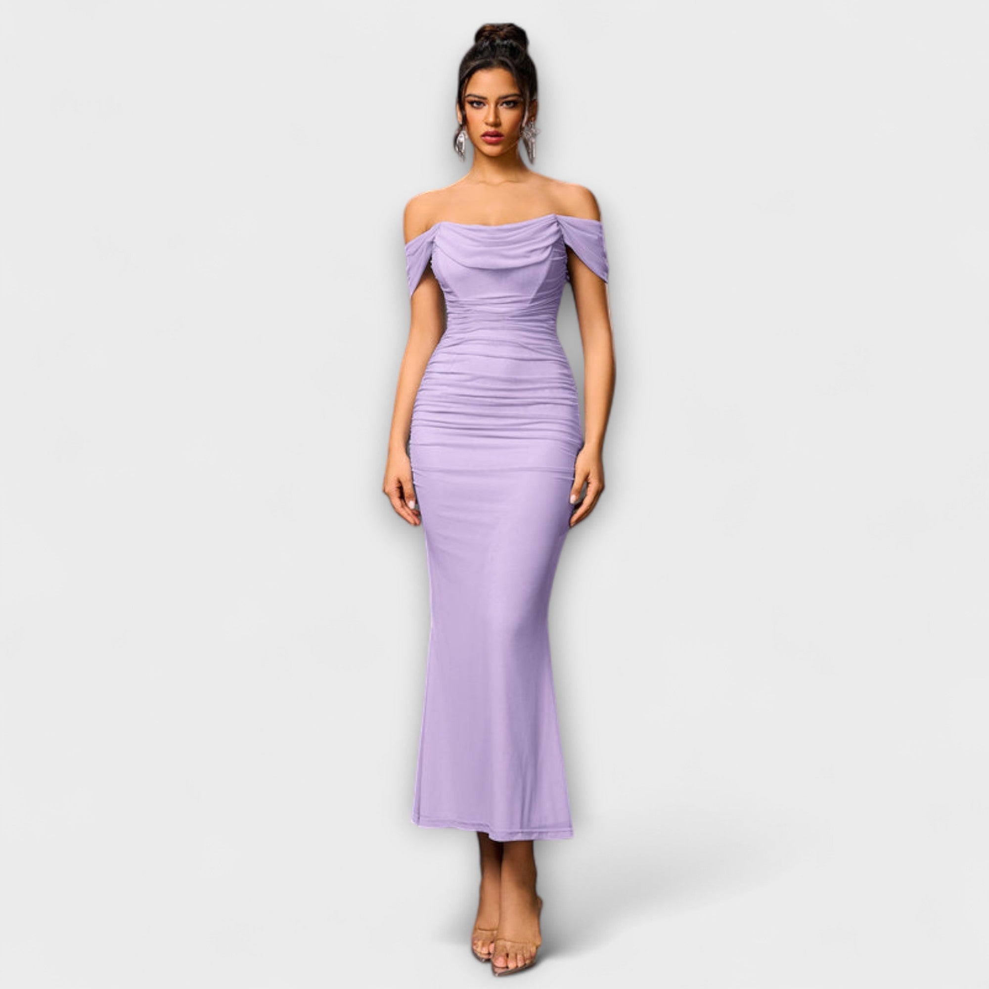 Ione - Off-Shoulder Raffung Bodycon Kleid