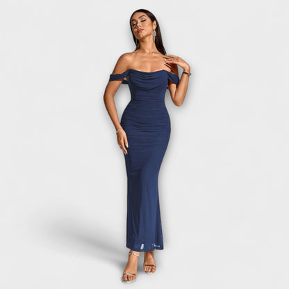 Ione - Off-Shoulder Raffung Bodycon Kleid