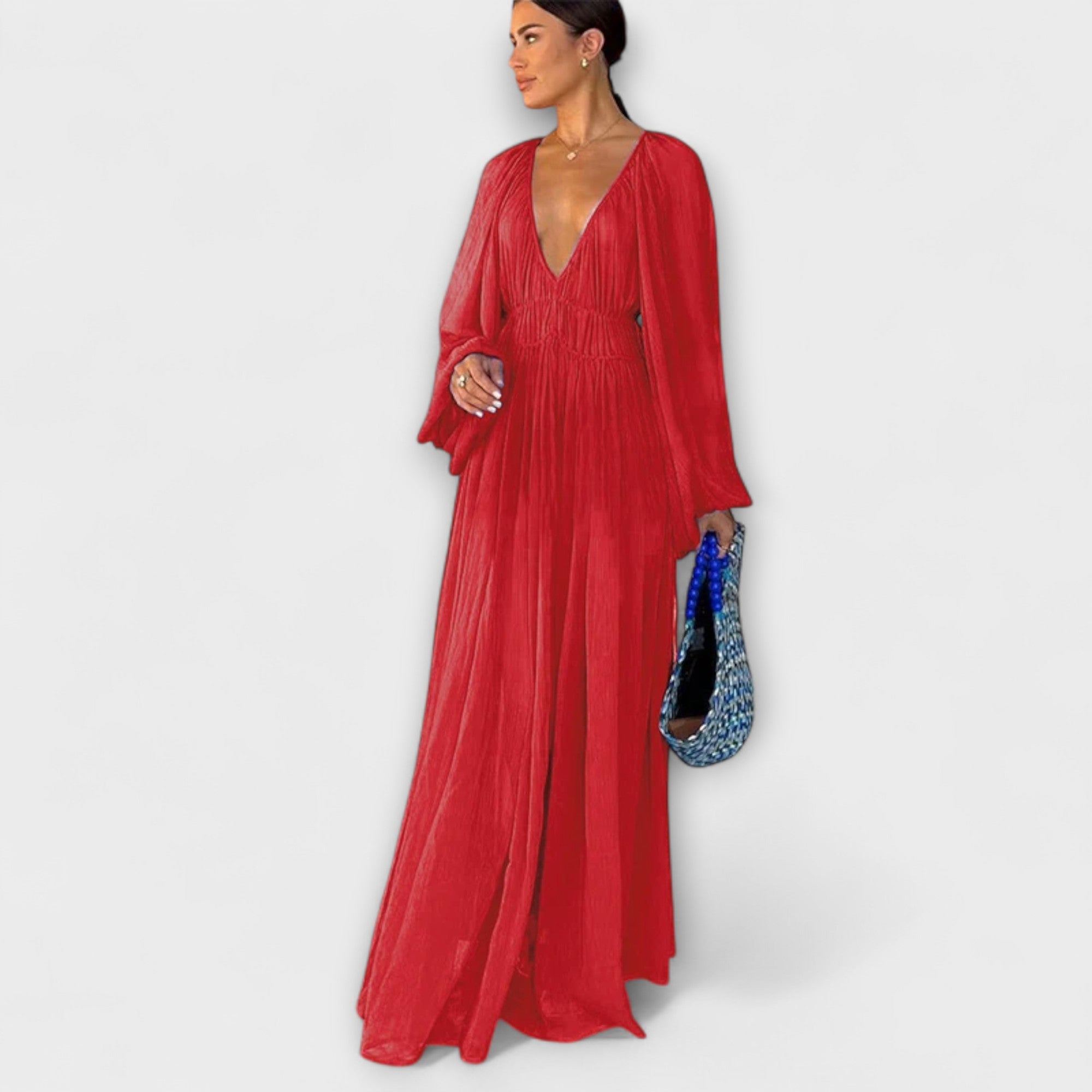 Elegantes plissiertes Langarmkleid