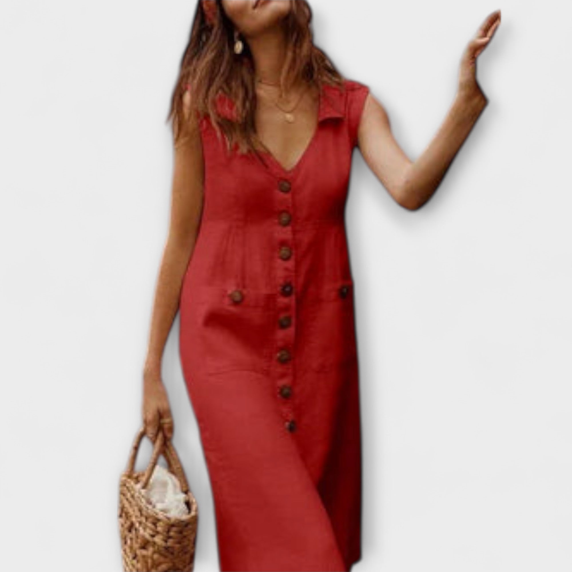 Nora – A-Linien Kleid aus Baumwolle-Leinen mit Reverskragen