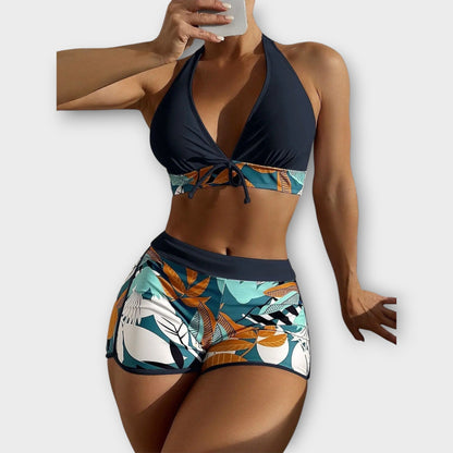 Hochtaillierter Halter-Bikini-Set