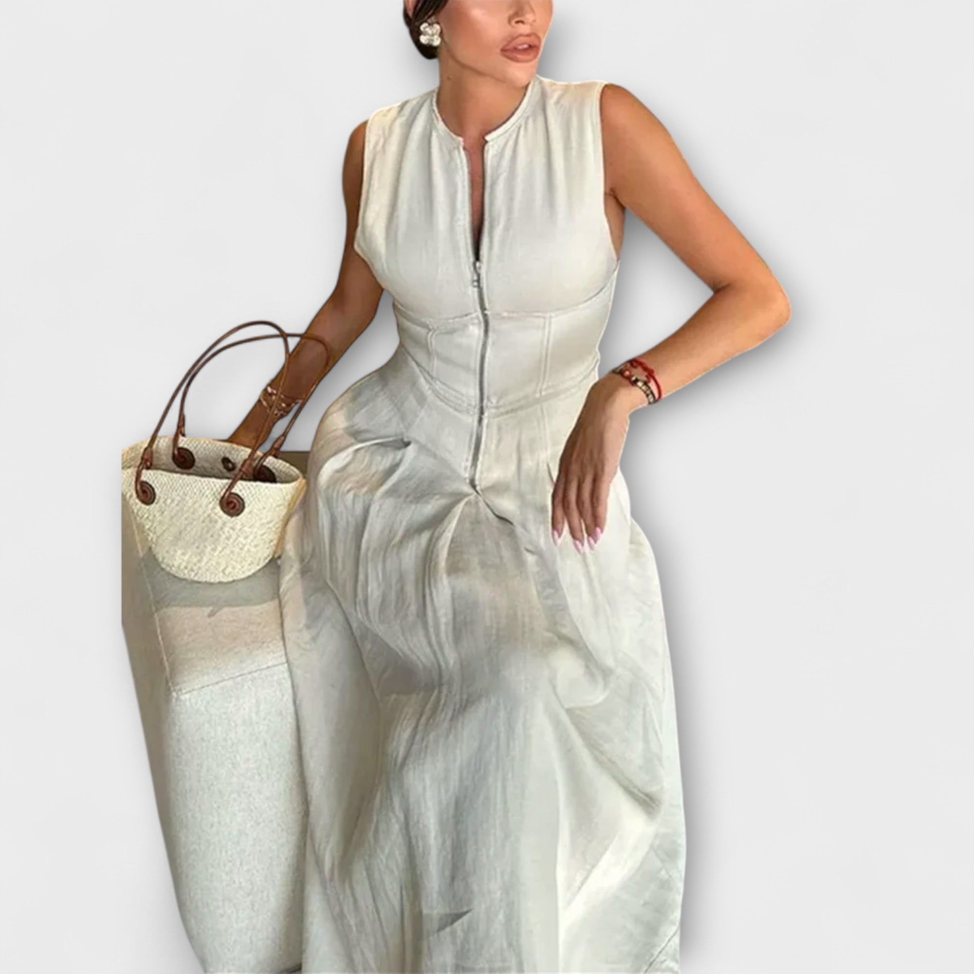 Ärmelloses Faltenkleid im Bodycon-Stil Midi