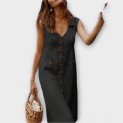 Nora – A-Linien Kleid aus Baumwolle-Leinen mit Reverskragen