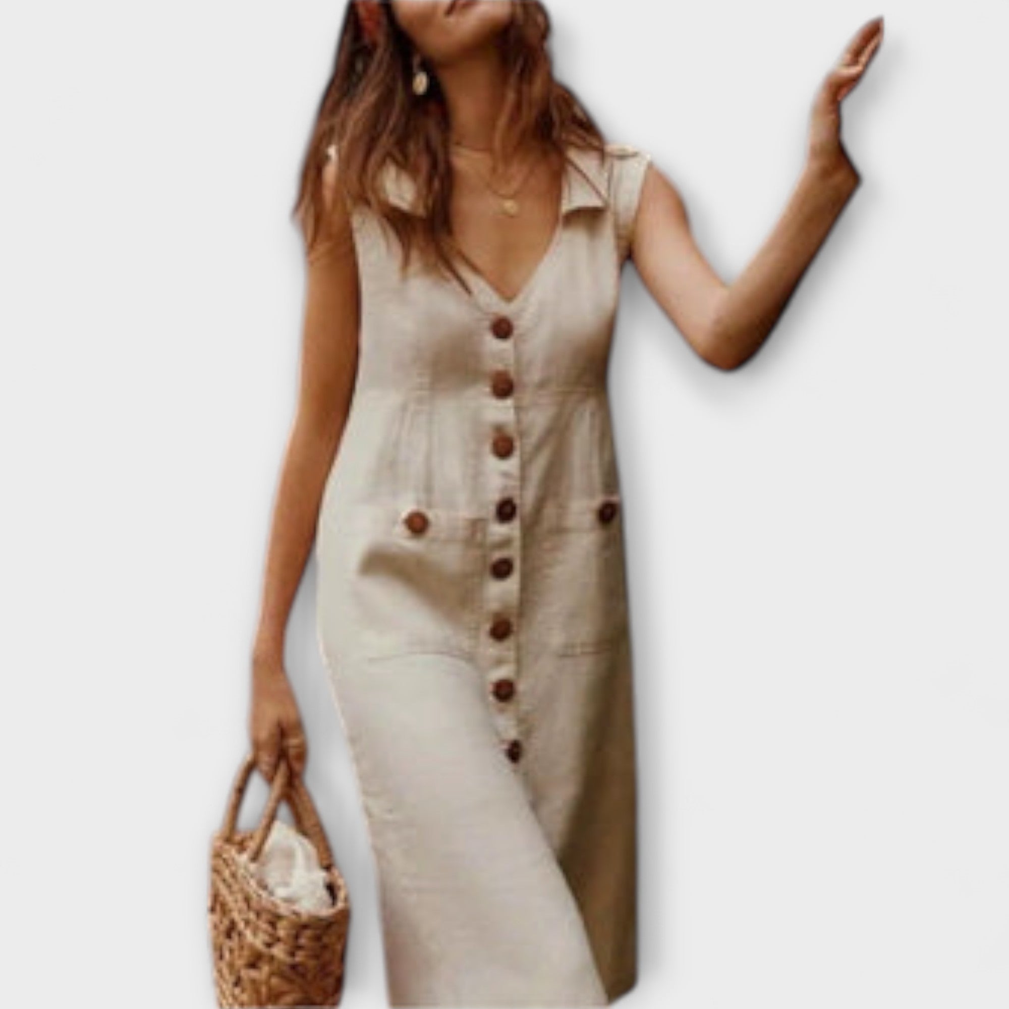 Nora – A-Linien Kleid aus Baumwolle-Leinen mit Reverskragen