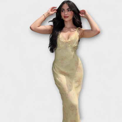 Kryptografisches Blumenmuster Plunge Maxikleid