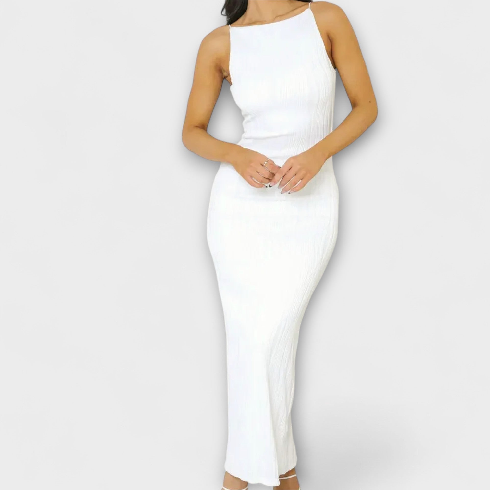 Schickes ärmelloses, gerafftes Maxikleid