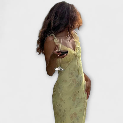 Kryptografisches Blumenmuster Plunge Maxikleid