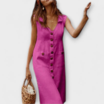 Nora – A-Linien Kleid aus Baumwolle-Leinen mit Reverskragen