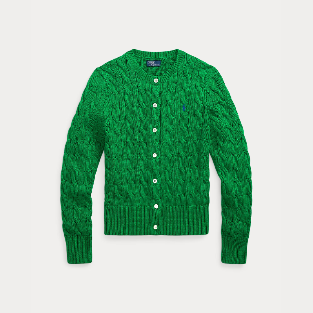 Zopfmuster-Baumwoll-Cardigan mit Rundhalsausschnitt