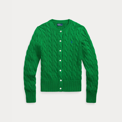 Zopfmuster-Baumwoll-Cardigan mit Rundhalsausschnitt