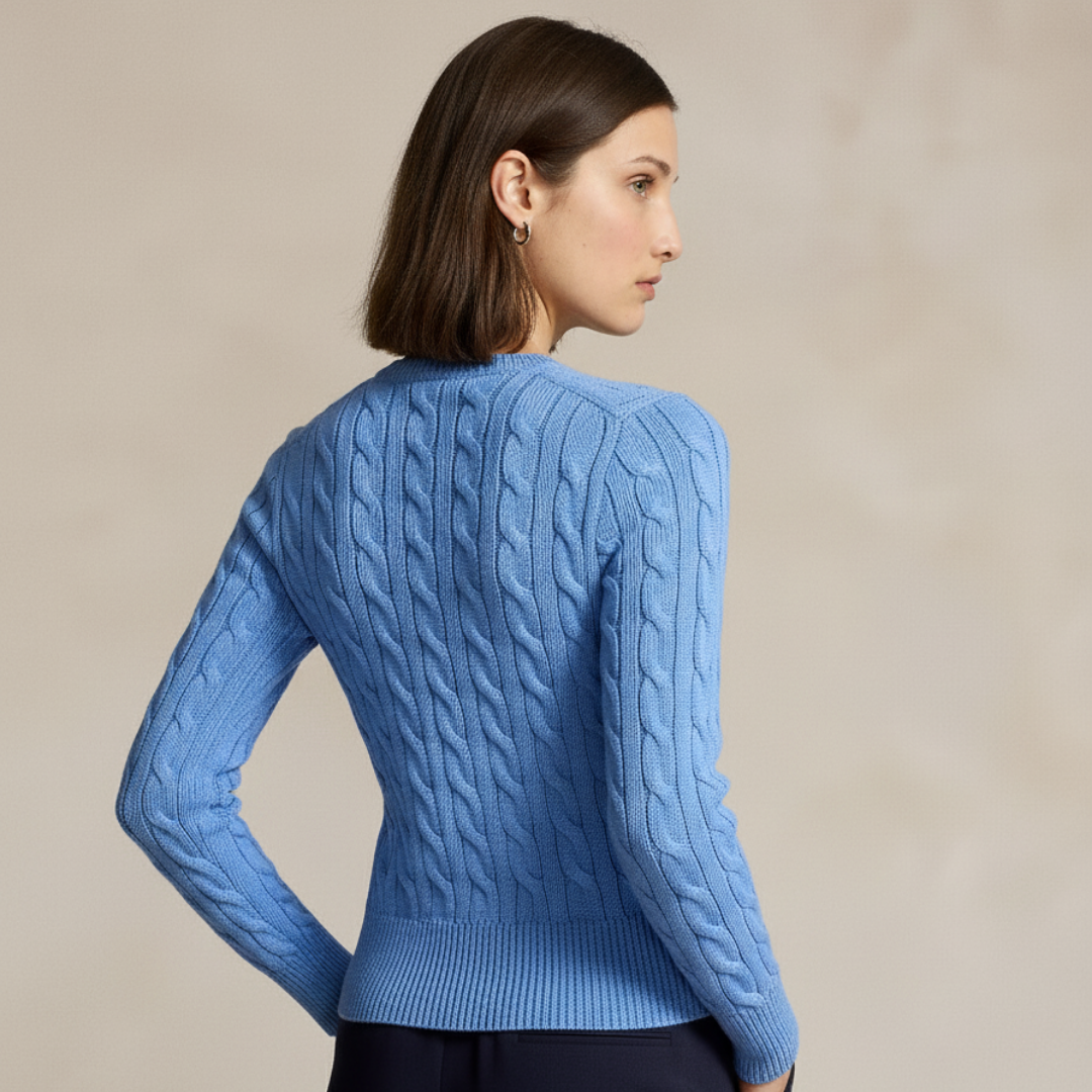 Zopfmuster-Baumwoll-Cardigan mit Rundhalsausschnitt